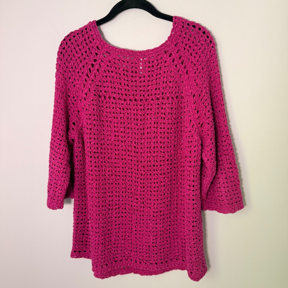 Chicos Summer Open Knit Lightweight Tunic Sweater (3/XL) Magenta Layering‎ Pink - Picture 7 of 13